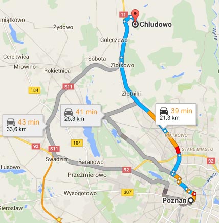 Mapa - dojazd z Chludowa do Poznania